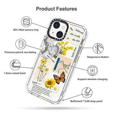 MOSNOVO Case for iPhone 13, [Buffertech 6.6ft Military-Grade Drop Protection] [Anti Peel Off Tech] Clear TPU Bumper Phone Case Cover Design - Vintage Collage Art