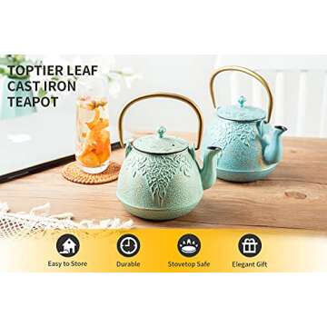 Tea Kettle, TOPTIER Japanese Cast Iron Teapot with Infuser for Loose Leaf and Tea Bags, Stovetop Saf...