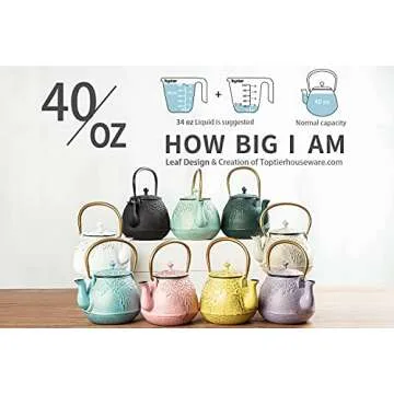 Tea Kettle, TOPTIER Japanese Cast Iron Teapot with Infuser for Loose Leaf and Tea Bags, Stovetop Safe Cast Iron Tea Kettle Coated with Enameled Interior for 40 oz (1200 ml), Light Green