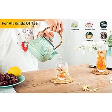 Tea Kettle, TOPTIER Japanese Cast Iron Teapot with Infuser for Loose Leaf and Tea Bags, Stovetop Safe Cast Iron Tea Kettle Coated with Enameled Interior for 40 oz (1200 ml), Light Green