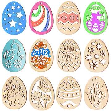 Toyvian 48 Pieces Easter Crafts Wooden Ornaments Easter Decorations Unfinished Wood Egg Bunny Butter...
