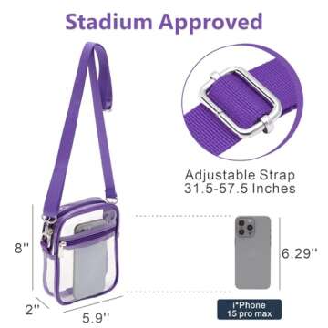 PACKISM Clear Purses for Women Stadium - Clear Bag Stadium Approved Crossbody Bag Adjustable Shoulder Strap for Concerts Sports Festivals Events Game Day, Purple