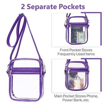 PACKISM Clear Purses for Women Stadium - Clear Bag Stadium Approved Crossbody Bag Adjustable Shoulder Strap for Concerts Sports Festivals Events Game Day, Purple