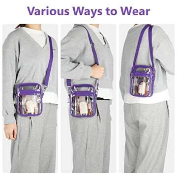 PACKISM Clear Purses for Women Stadium - Clear Bag Stadium Approved Crossbody Bag Adjustable Shoulder Strap for Concerts Sports Festivals Events Game Day, Purple