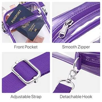 PACKISM Clear Purses for Women Stadium - Clear Bag Stadium Approved Crossbody Bag Adjustable Shoulder Strap for Concerts Sports Festivals Events Game Day, Purple