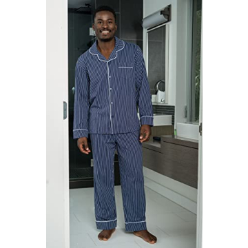 Navy Stripe Long Sleeve Pajamas for Men