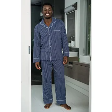 Navy Stripe Long Sleeve Pajamas for Men