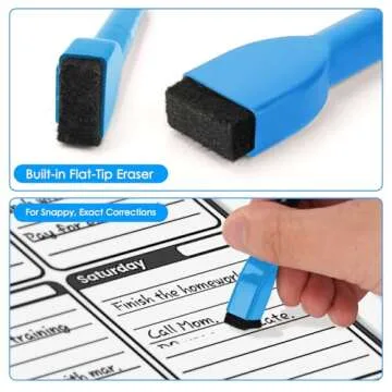 maxtek Magnetic Whiteboard Markers - 12 Count Colorful Fine Tip Dry Erase Markers with Eraser for Kids, Low Odor Thin Markers for Calendar Boards