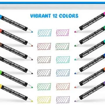 maxtek Magnetic Whiteboard Markers - 12 Count Colorful Fine Tip Dry Erase Markers with Eraser for Kids, Low Odor Thin Markers for Calendar Boards