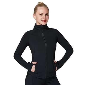 Sunzel Women's Slim Fit Lightweight Jackets Full Zip Sports Running Jacket With Thumb Holes For Workout Yoga Athletic