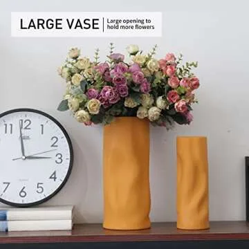 Abbittar Ceramic Vase Set of 2, 10.7" and 9" Large Flower Vases for Rustic Home Decor, Modern Farmhouse Decor, Living Room Decor, Table, Counter, Mantel and Entryway Decor (Dark Yellow/Orange)