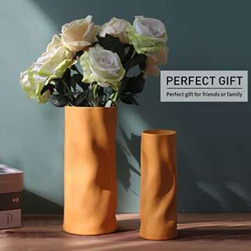 Abbittar Ceramic Vase Set of 2, 10.7" and 9" Large Flower Vases for Rustic Home Decor, Modern Farmhouse Decor, Living Room Decor, Table, Counter, Mantel and Entryway Decor (Dark Yellow/Orange)