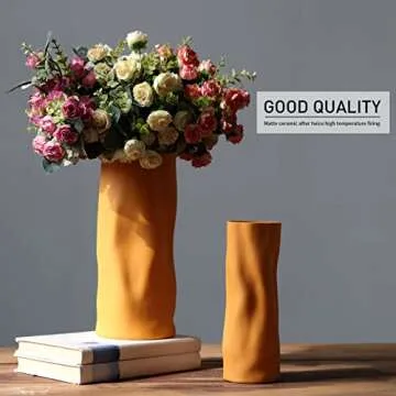 Abbittar Ceramic Vase Set of 2, 10.7" and 9" Large Flower Vases for Rustic Home Decor, Modern Farmhouse Decor, Living Room Decor, Table, Counter, Mantel and Entryway Decor (Dark Yellow/Orange)