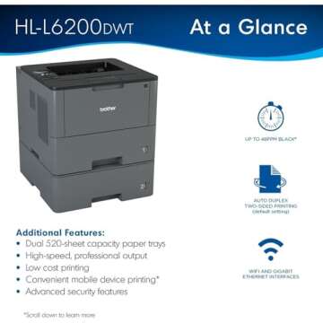 Brother HL-L6200DWT Monochrome Laser Printer, Fast Printing