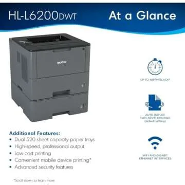 Brother HL-L6200DWT Monochrome Laser Printer, Fast Printing
