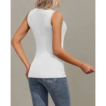 Xaatren 3 Pack Women's Sleeveless Mock Turtlenecks Shirts, Ribbed Stretch Slim Fitted Tank Top Basic Lightweight Bustier Tee(White, Black, Gray,Small)