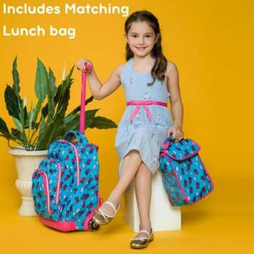 J World Lollipop Kids Rolling Backpack & Lunch Bag Set for Elementary School. Carry-On Suitcase with...