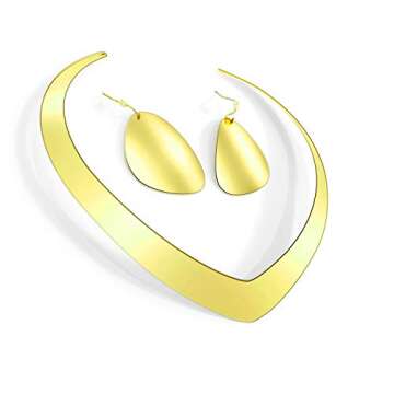 Gifytel Halloween Costume Princess Gold Necklace and Earrings Collar Bib Simple Statement Necklace J...