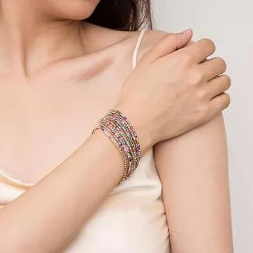 HZMAN 10 Pcs Tennis Bracelets Set - Adjustable Gold Plated Jewelry