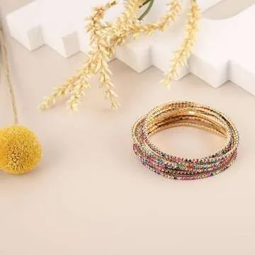 HZMAN 10 Pcs Tennis Bracelets Set - Adjustable Gold Plated Jewelry