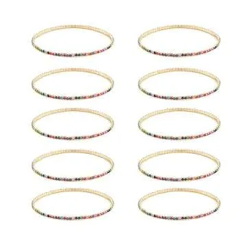 HZMAN 10 Pcs Tennis Bracelets Set - Adjustable Gold Plated Jewelry