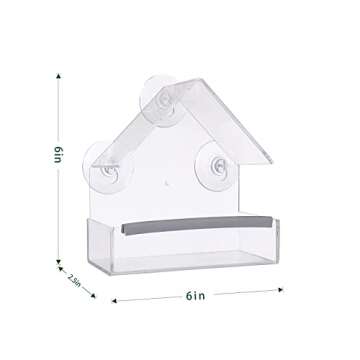 SUQ I OME Outside Wild Clear Window Mounted House Bird Feeders with Strong Suction Cups, Acrylic Cle...