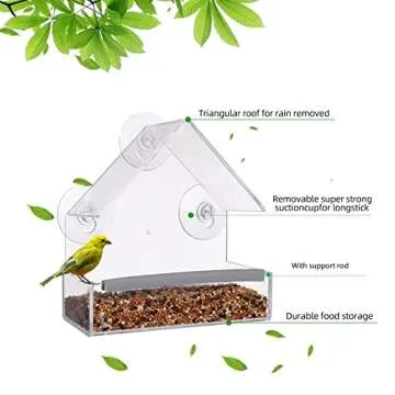 SUQ I OME Outside Wild Clear Window Mounted House Bird Feeders with Strong Suction Cups, Acrylic Clear, Window Bird House Feeder for Cardinals, Blue Jays, Finches