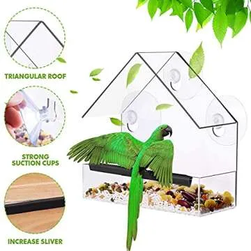SUQ I OME Outside Wild Clear Window Mounted House Bird Feeders with Strong Suction Cups, Acrylic Clear, Window Bird House Feeder for Cardinals, Blue Jays, Finches