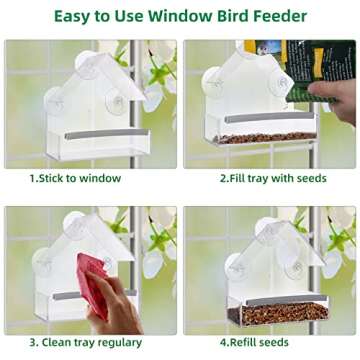 SUQ I OME Outside Wild Clear Window Mounted House Bird Feeders with Strong Suction Cups, Acrylic Clear, Window Bird House Feeder for Cardinals, Blue Jays, Finches