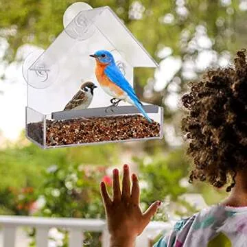 SUQ I OME Outside Wild Clear Window Mounted House Bird Feeders with Strong Suction Cups, Acrylic Clear, Window Bird House Feeder for Cardinals, Blue Jays, Finches