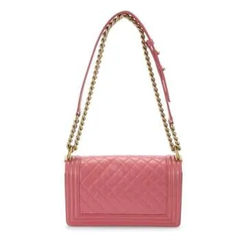 Chanel Pre-Loved Pink Quilted Caviar Boy Bag Medium