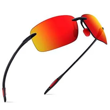 JULI Sports Sunglasses for Men Women Tr90 Rimless Frame for Running Fishing Golf Surf Driving(Black/Red)