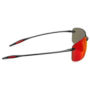 JULI Sports Sunglasses for Men Women Tr90 Rimless Frame for Running Fishing Golf Surf Driving(Black/Red)