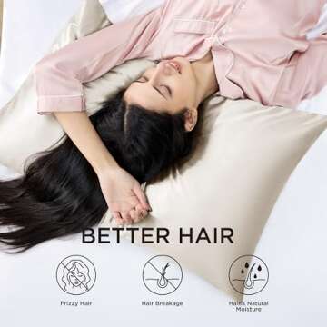 Bedsure Satin Pillowcase for Hair - Beige Satin Pillow Cases Standard Size with Zipper 2 Pack, Simil...