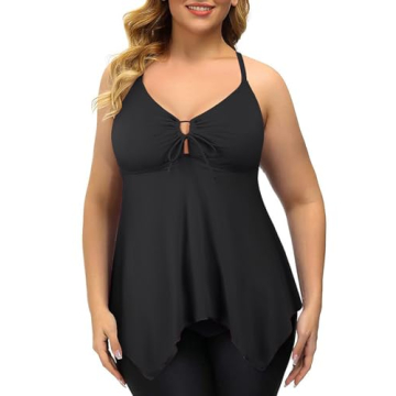 Plus Size Tankini Swim Top with Tummy Control & Adjustable Straps