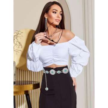 FIORETTO Western Cowgirl Turquoise Concho Chain Belt for Women Metal Waist Chain Boho Belts for Dress Jeans Country Concert Outfit Silver