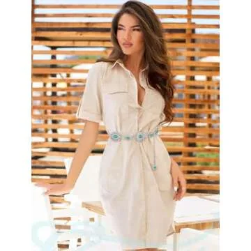 FIORETTO Western Cowgirl Turquoise Concho Chain Belt for Women Metal Waist Chain Boho Belts for Dress Jeans Country Concert Outfit Silver