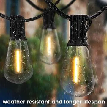 Apesaipu Outdoor String Lights 100ft ST38 Patio Lights with Waterproof Shatterproof 50(+2)LED Bulbs,Outside Hanging Vintage Edison Lights for Porch,Deck,Garden,Backyard,2500K Low Voltage (no dimmable)