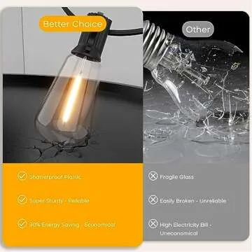 Apesaipu Outdoor String Lights 100ft ST38 Patio Lights with Waterproof Shatterproof 50(+2)LED Bulbs,Outside Hanging Vintage Edison Lights for Porch,Deck,Garden,Backyard,2500K Low Voltage (no dimmable)