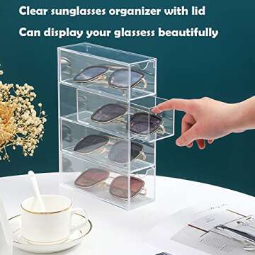 Sunglass Storage Box, Acrylic Eyeglass Organizer, Make-up Storage Drawer Tray, Jewelry Trays, Type Strong Load-bearing Easy Access 4-Layer Transparent Visual Sunglasses Case Home Office Using