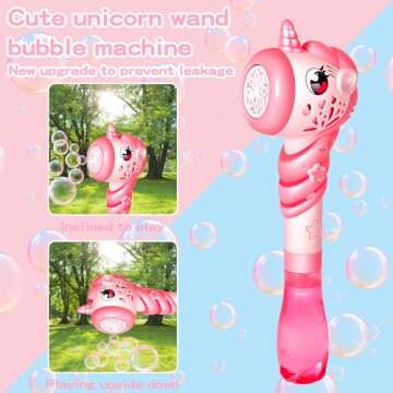 Unicorn Bubble Wand for Girls, Princess Bubble Machine Blower Maker with Light Christmas Basket Stuffers Outdoor Toy Gift for 1 2 3 4 5 6 7 8 Years Old Toddler Little Kids Include Bubble Solution