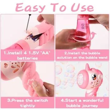 Unicorn Bubble Wand for Girls, Princess Bubble Machine Blower Maker with Light Christmas Basket Stuffers Outdoor Toy Gift for 1 2 3 4 5 6 7 8 Years Old Toddler Little Kids Include Bubble Solution