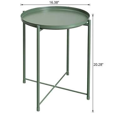 HollyHOME Tray Metal End Table, Sofa Table Small Round Side Tables, Anti-Rust and Waterproof Outdoor & Indoor Snack Table, Accent Coffee Table,（H） 20.28" x（D） 16.38", Atrovirens