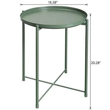 HollyHOME Tray Metal End Table, Sofa Table Small Round Side Tables, Anti-Rust and Waterproof Outdoor & Indoor Snack Table, Accent Coffee Table,（H） 20.28" x（D） 16.38", Atrovirens