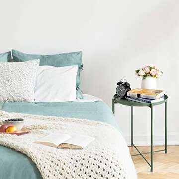 HollyHOME Tray Metal End Table, Sofa Table Small Round Side Tables, Anti-Rust and Waterproof Outdoor & Indoor Snack Table, Accent Coffee Table,（H） 20.28" x（D） 16.38", Atrovirens