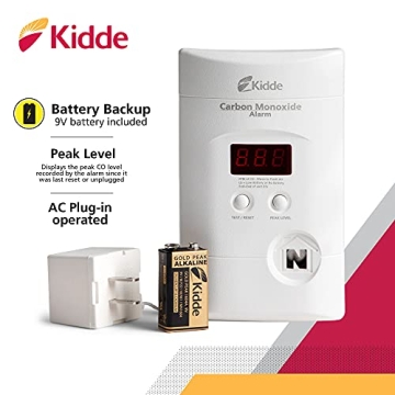 Kidde Carbon Monoxide Detector, Plug In Wall with 9-Volt Battery Backup, Digital LED Display