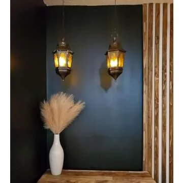 NEEDOMO Ramadan Decorations, Hanging Moroccan Lantern, 13.5'' Vintage Metal Candle Holder with 14.8" Chain, Ramadan Lanterns Decorative Indoor Outdoor for Home, Table, Patio, Porch