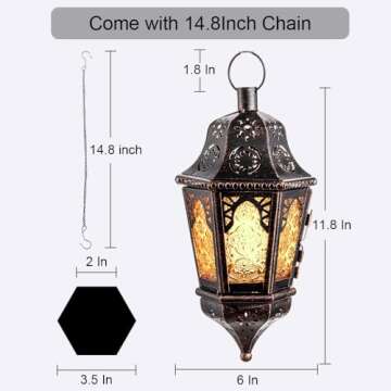 NEEDOMO Ramadan Decorations, Hanging Moroccan Lantern, 13.5'' Vintage Metal Candle Holder with 14.8" Chain, Ramadan Lanterns Decorative Indoor Outdoor for Home, Table, Patio, Porch