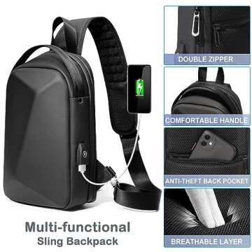 FENRUIEN Anti-Theft Crossbody Sling Backpack Bag for Men&Women Hard Shell with USB, Shoulder Pack Lock Waterproof 10.2 inch Single Strap for Travel Hiking