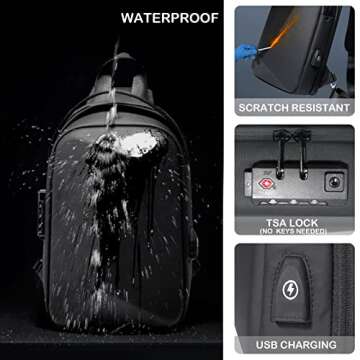FENRUIEN Anti-Theft Crossbody Sling Backpack Bag for Men&Women Hard Shell with USB, Shoulder Pack Lock Waterproof 10.2 inch Single Strap for Travel Hiking